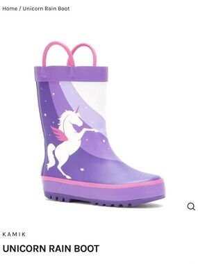 Kamik Purple Kids' Unicorn Rain Boot with Pink Trim size 12 girls